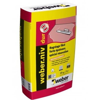 Ragréage sol int. autolissant fibré P4S ép. 3 à 50mm Weber.niv Dur + sac 25kg Gris