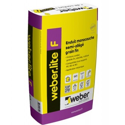 Enduit monocouche allégé grain fin Weber.lite F sac 25kg Pierre Clair 015