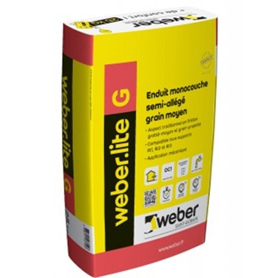 Enduit monocouche allégé grain moyen Weber.lite G sac 25kg Ton Pierre 016