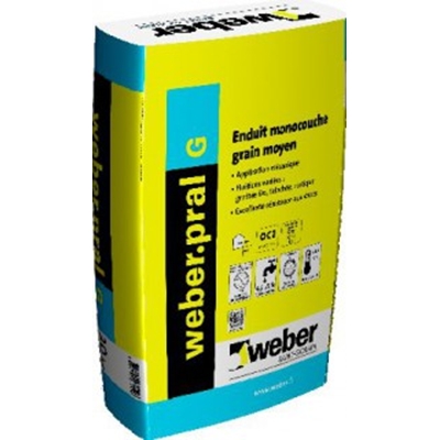 Enduit monocouche grain moyen Weberpral G sac 25kg Gris Perle 091
