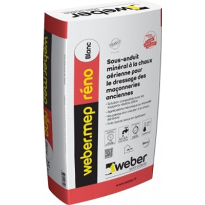 Corps d'enduit à la chaux aerienne Weber.mep Réno sac 25kg Blanc