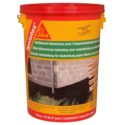 Revêtement d'imperm. bitumeux épais p/ soubassement Igolatex seau 25kg Noir
