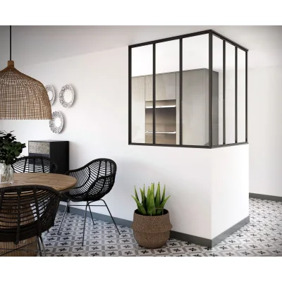 Verrière atelier alu 3 partitions verre clair securisé ht. 1115 x 900mm Blanc