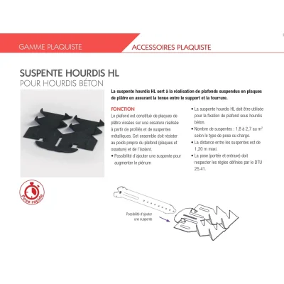 Suspente acier Noir HL 72mm p/ hourdis béton vente au détail