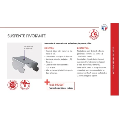 Suspente acier Galva Pivotante filetage M6 p/ F45-F47 vente au détail