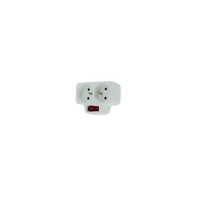 Fiche plastique biplite 2 x 2P+T 16A IP20 blanc + interrupteur lumineux SIANCE