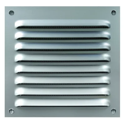 Grille d'aération en applique alu à persienne avec moust. 100 x 100mm Anodisé
