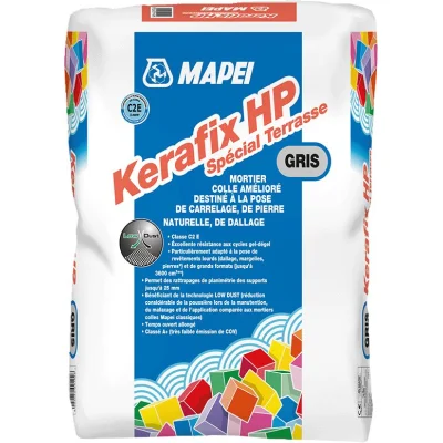 Mortier colle amélioré sol ext. spécial terrasse Kerafix HP sac 25kg Gris