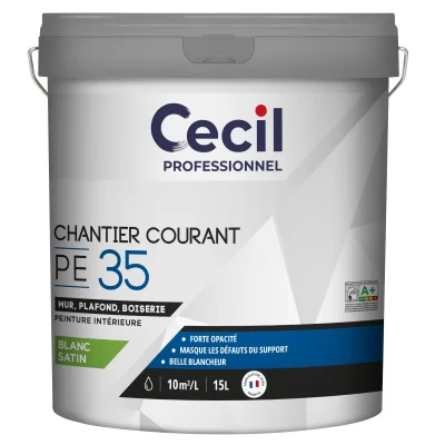 Peinture int. acrylique mur & plafond Chantier PE S35 15L Blanc Satin