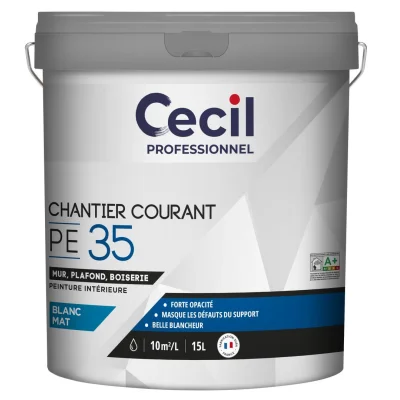 Peinture int. acrylique mur & plafond Chantier PE M35 15L Blanc Mat
