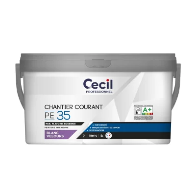 Peinture int. acrylique mur & plafond Chantier PE V35 5L Blanc Velours
