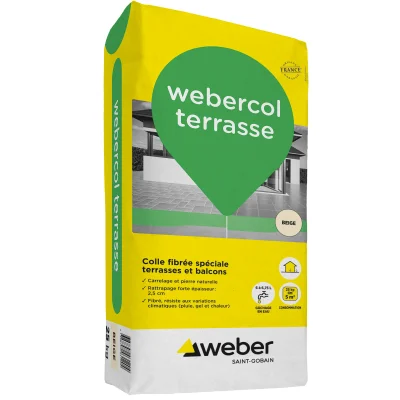 Mortier colle C2E fibré Weber.col Terrasse 25kg Beige
