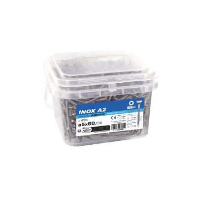 Vis terrasse T.F inox A2 TX25 D. 5.0 x 60-36mm seau de 1000
