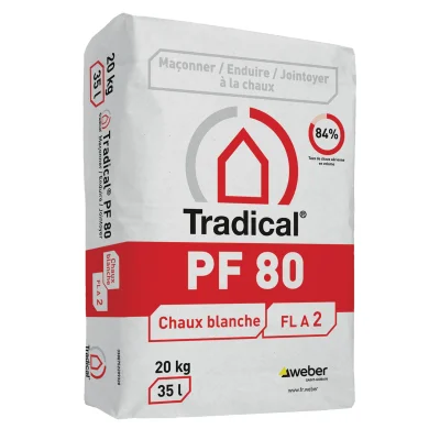 Liant chaux aérienne formulée Tradical PF 80 sac 20kg Blanc
