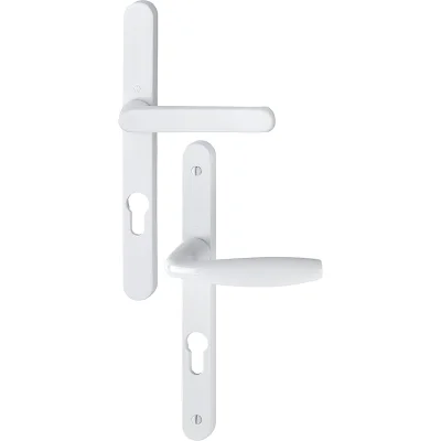 Garniture de porte fenêtre alu s/ plaque étroite 24mm saillie poignée ext. réduite New York Blanc