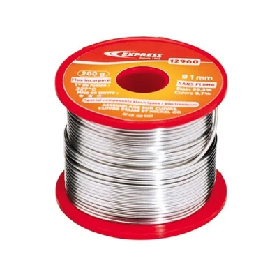 Soudure étain flux incorporé étain 99.3% cuivre sans plomb 0.7% D. 1.0mm 200gr