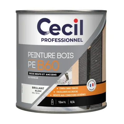 Peinture ext. glycéro bois PE B60 0.5L Blanc Brillant