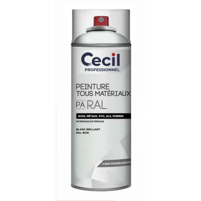 Peinture int. ext. tous matériaux PA RAL aérosol 400ml Blanc Brillant