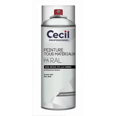 Peinture int. ext. tous matériaux PA RAL aérosol 400ml Blanc Mat