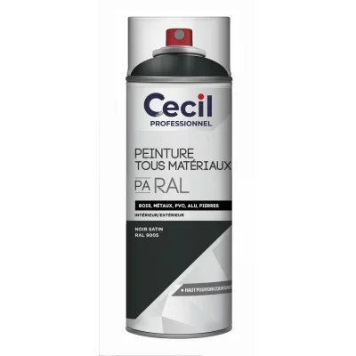 Peinture int. ext. tous matériaux PA RAL aérosol 400ml Noir Satin