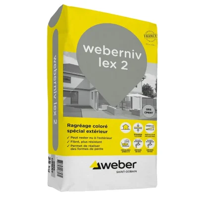 Ragréage sol int. ext. ép. 3 à 10mm Weber.niv Lex 2 sac 25kg Gris béton