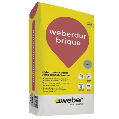 Sous enduit d'imperméabilisation p/ façade Weberdur Brique sac 25kg Gris