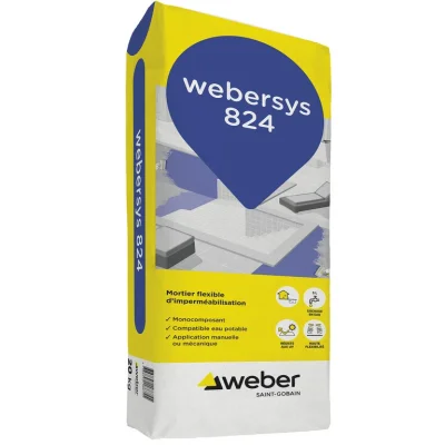 Système d'étanchéité s carrelage int. & Ext. Webersys 824 sac 20kg Gris