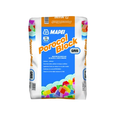 Mortier de montage p/ parpaing rectifié à joint mince Porocol Block sac 25kg