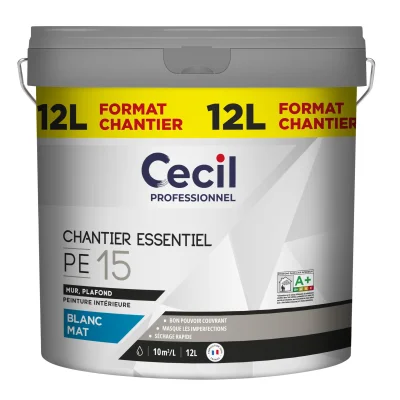 Peinture int. acrylique mur & plafond Essentiel PE M15 12L Blanc Mat