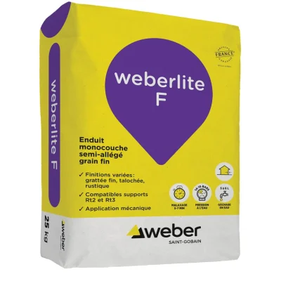 Enduit monocouche allégé grain fin Weber.lite F sac 25kg Blanc Cassé 001