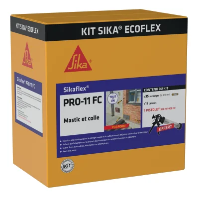 Mastic colle PU kit Ecoflex (35 Sikaflex Pro 11 FC cartouche 300ml Blanc + 12 canules + 1 pistolet)