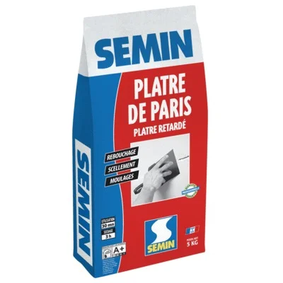 Plâtre Naturel de Paris retardé p/ scellement-rebouchage & moulage sac 5kg Semin