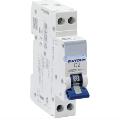 Disjoncteur 1P+N 2A connexion vis haut/bas EUR'OHM