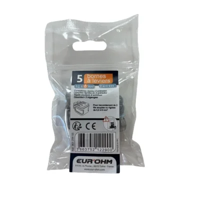 Lot de 5 Bornes de connexion à levier 2 entrées 6mm² EUR'OHM