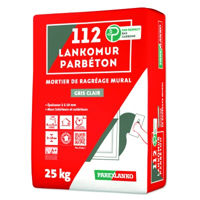 Ragréage mural fin ép. 2 à 10mm 112 Lankomur Parbéton sac 25kg Gris clair