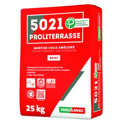 Mortier colle amélioré C2E spécial terrasse 5021 Proliterrasse sac 25kg Beige