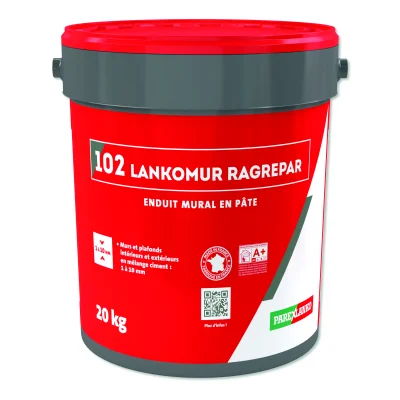 Ragréage mural en pâte ép. 1 à 10mm 102 Lankomur Ragrepar seau 20kg Gris