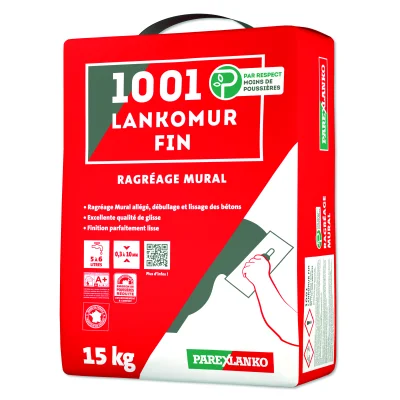 Ragréage mural fin ép. 0.3 à 10mm 1001 Lankomur Fin sac 15kg Gris clair