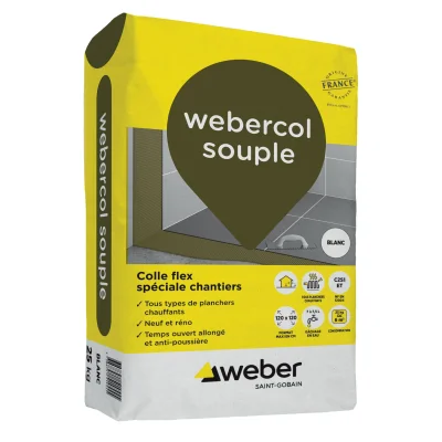 Mortier colle p/ sol & mur int. ext. Façade Weber.col Souple sac 25kg Blanc