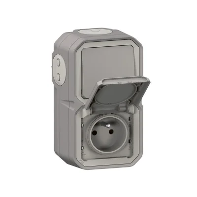 Interrupteur va&vient + P.C 2P +T saillie IP55 Plexo Gris R.70012 LEGRAND