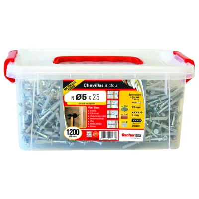 Chevilles plastiques à frapper + vis N 5 x 25 1/F Seau de 1200