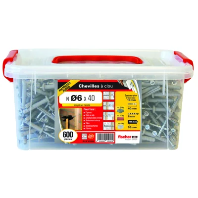 Chevilles plastiques à frapper + vis N 6 x 40 10/F Seau de 600