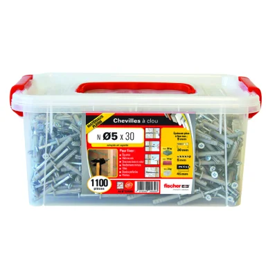 Chevilles plastiques à frapper + vis N 5 x 30 5/F Seau de 1100