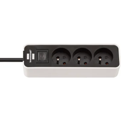 Socle 3 prises Ecolor câble H05VV F3G1.0mm² 1.50ml avec interrupteur Blanc-Noir