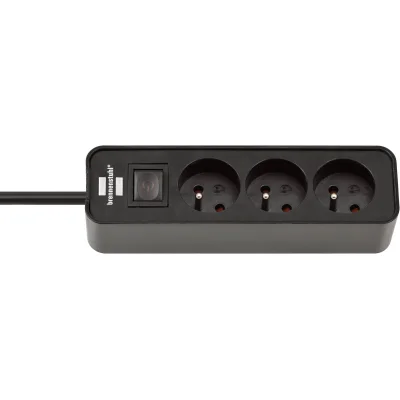 Socle 3 prises Ecolor câble H05VV F3G1.0mm² 1.50ml avec interrupteur Noir